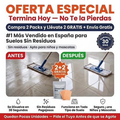 CleanTab Pro — Pastillas Disolventes para Suelos Limpios Sin Residuos Pegajosos | Compra 2 y llévate 2 GRATIS